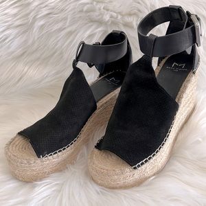 MARC FISHER Black Suede Espadrille Wedges